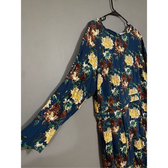 JUST FAB Long Sleeve Floral Print Blue A Line Rayon High Neck Dress 2X - Picture 3 of 10